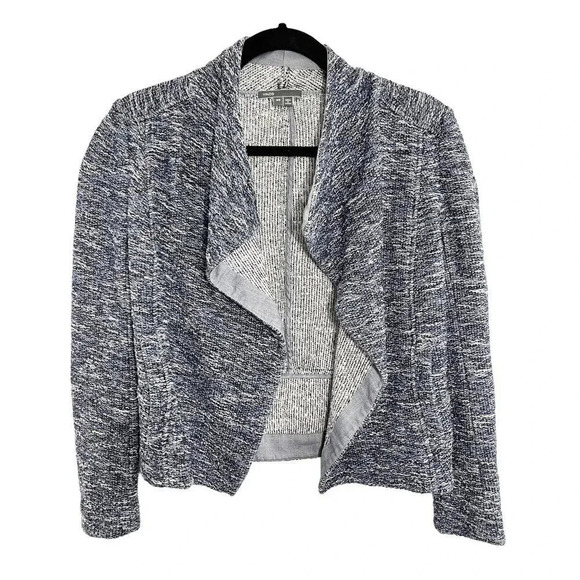 Vince Blue & White Tweed Open Front Draped Jacket Women's Size XS - Picture 1 of 10